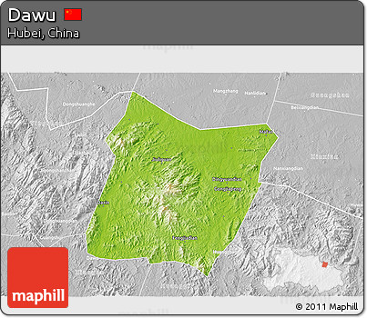 Physical 3D Map of Dawu, lighten, desaturated