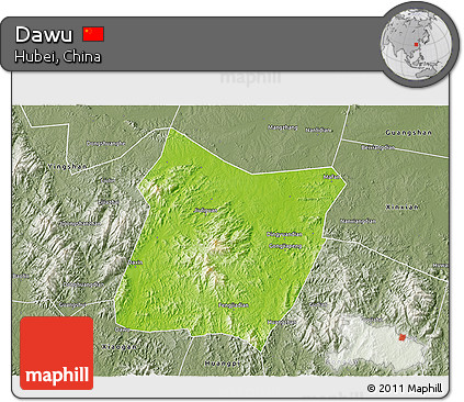 Physical 3D Map of Dawu, semi-desaturated