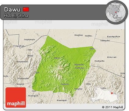 Physical 3D Map of Dawu, shaded relief outside
