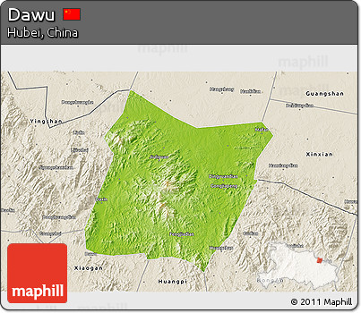 Physical 3D Map of Dawu, shaded relief outside