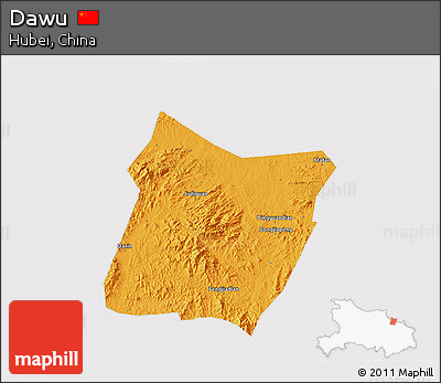 Political 3D Map of Dawu, cropped outside