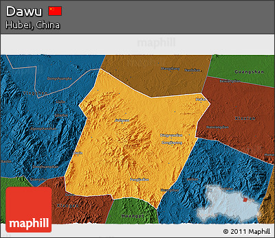 Political 3D Map of Dawu, darken