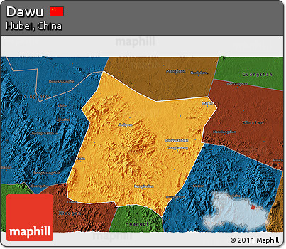 Political 3D Map of Dawu, darken