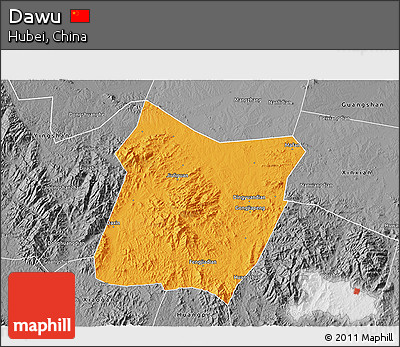 Political 3D Map of Dawu, desaturated