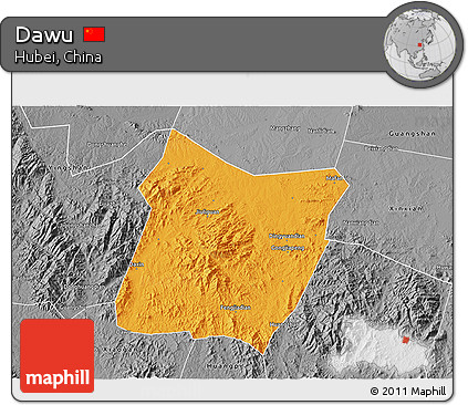 Political 3D Map of Dawu, desaturated