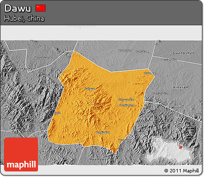 Political 3D Map of Dawu, desaturated