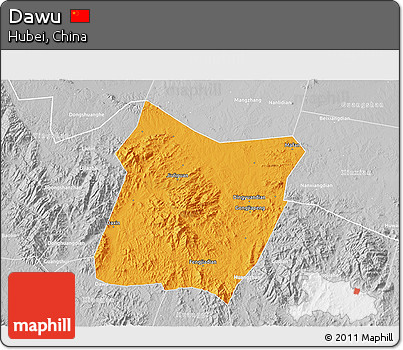 Political 3D Map of Dawu, lighten, desaturated