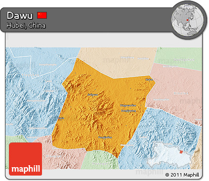 Political 3D Map of Dawu, lighten