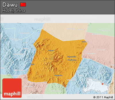 Political 3D Map of Dawu, lighten