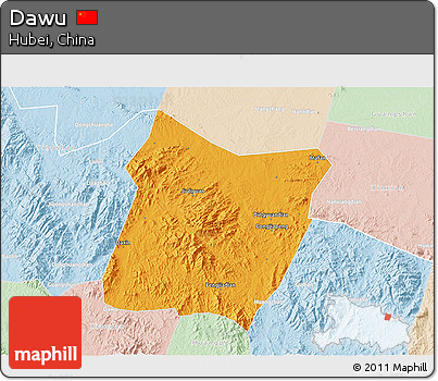 Political 3D Map of Dawu, lighten