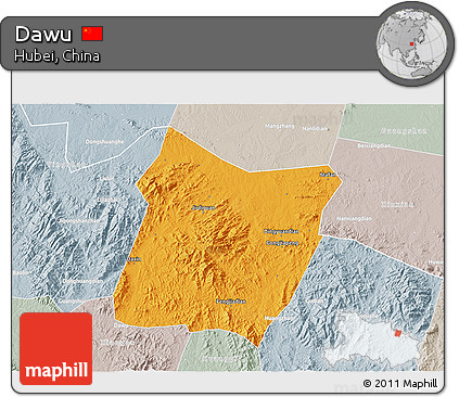 Political 3D Map of Dawu, lighten, semi-desaturated