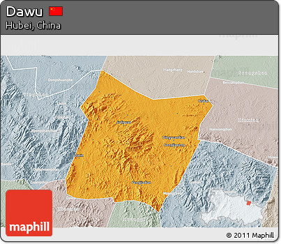 Political 3D Map of Dawu, lighten, semi-desaturated
