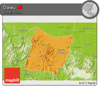 Political 3D Map of Dawu, physical outside