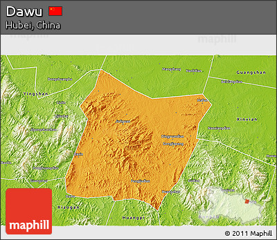 Political 3D Map of Dawu, physical outside