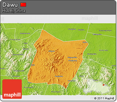 Political 3D Map of Dawu, physical outside