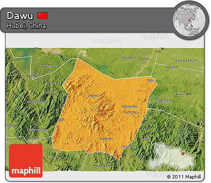 Political 3D Map of Dawu, satellite outside