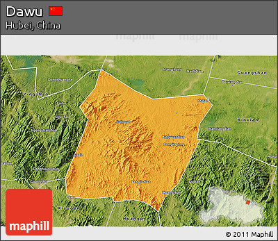 Political 3D Map of Dawu, satellite outside