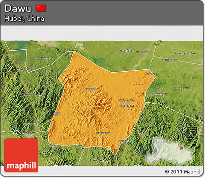 Political 3D Map of Dawu, satellite outside