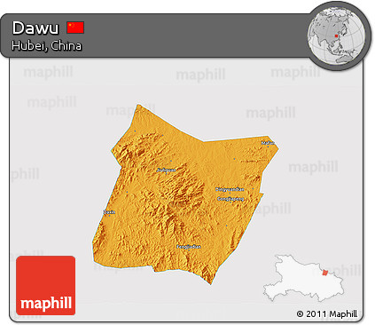 Political 3D Map of Dawu, single color outside
