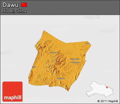 Political 3D Map of Dawu, single color outside