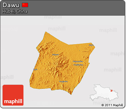 Political 3D Map of Dawu, single color outside