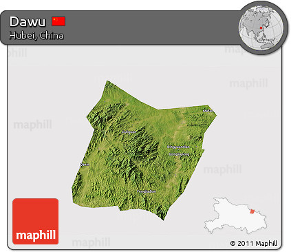 Satellite 3D Map of Dawu, cropped outside