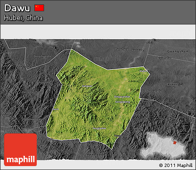 Satellite 3D Map of Dawu, darken, desaturated