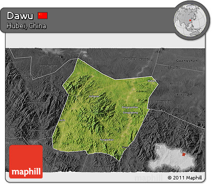 Satellite 3D Map of Dawu, darken, desaturated