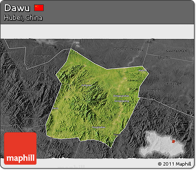 Satellite 3D Map of Dawu, darken, desaturated