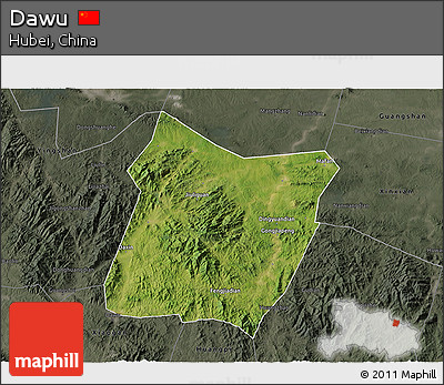 Satellite 3D Map of Dawu, darken, semi-desaturated