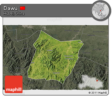 Satellite 3D Map of Dawu, darken, semi-desaturated