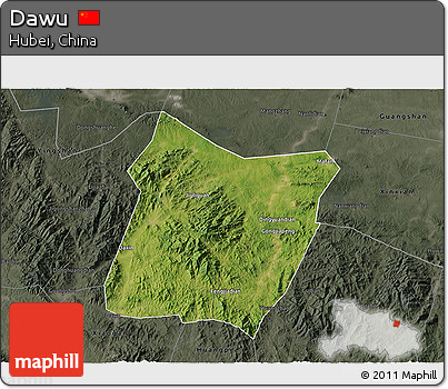 Satellite 3D Map of Dawu, darken, semi-desaturated