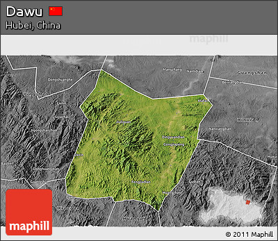 Satellite 3D Map of Dawu, desaturated