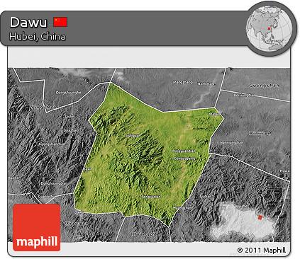 Satellite 3D Map of Dawu, desaturated
