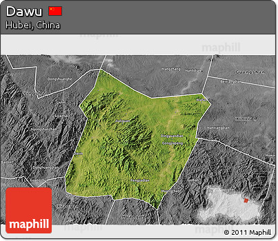 Satellite 3D Map of Dawu, desaturated