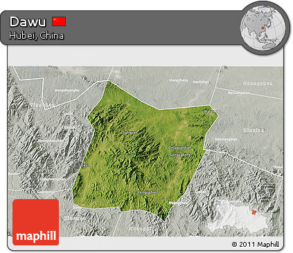 Satellite 3D Map of Dawu, lighten, semi-desaturated