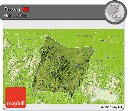 Satellite 3D Map of Dawu, physical outside