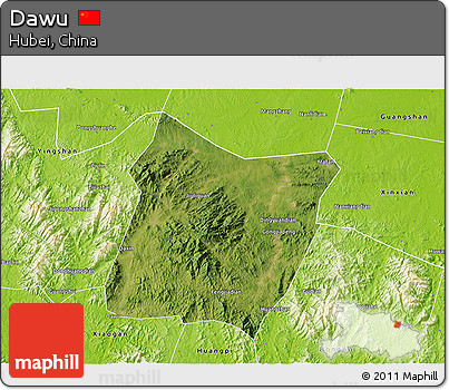 Satellite 3D Map of Dawu, physical outside