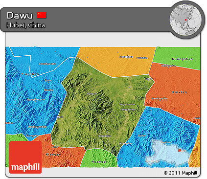 Satellite 3D Map of Dawu, political outside