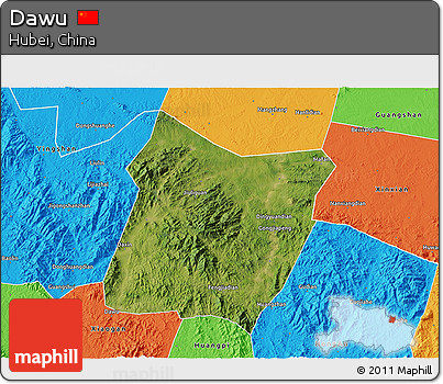 Satellite 3D Map of Dawu, political outside