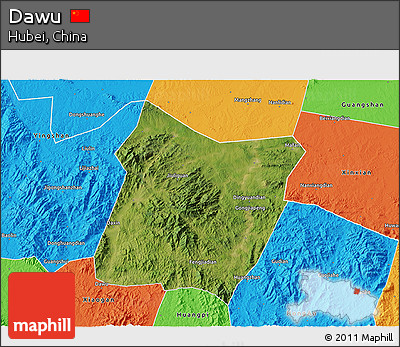 Satellite 3D Map of Dawu, political outside