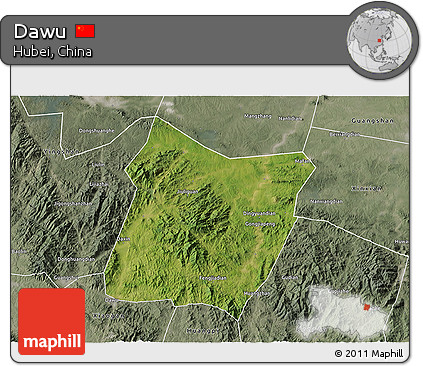 Satellite 3D Map of Dawu, semi-desaturated