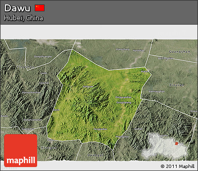 Satellite 3D Map of Dawu, semi-desaturated