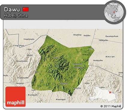 Satellite 3D Map of Dawu, shaded relief outside