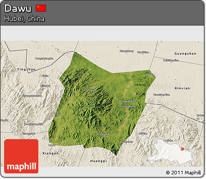 Satellite 3D Map of Dawu, shaded relief outside