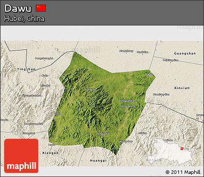 Satellite 3D Map of Dawu, shaded relief outside