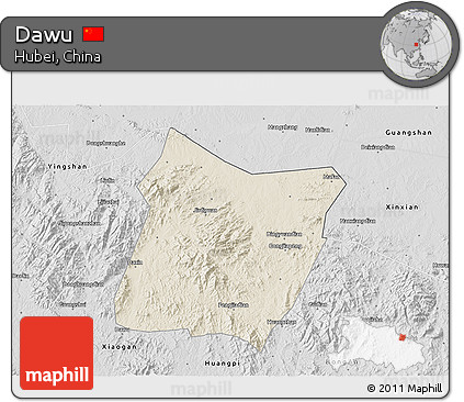Shaded Relief 3D Map of Dawu, desaturated
