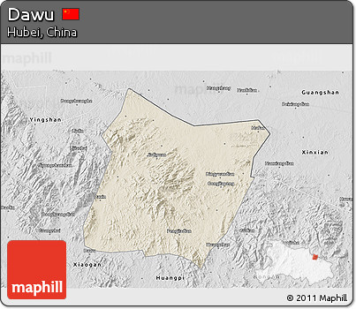 Shaded Relief 3D Map of Dawu, desaturated