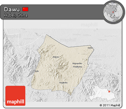 Shaded Relief 3D Map of Dawu, lighten, desaturated