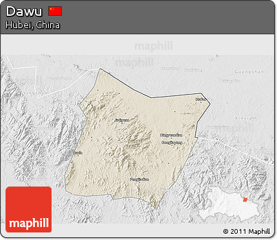 Shaded Relief 3D Map of Dawu, lighten, desaturated